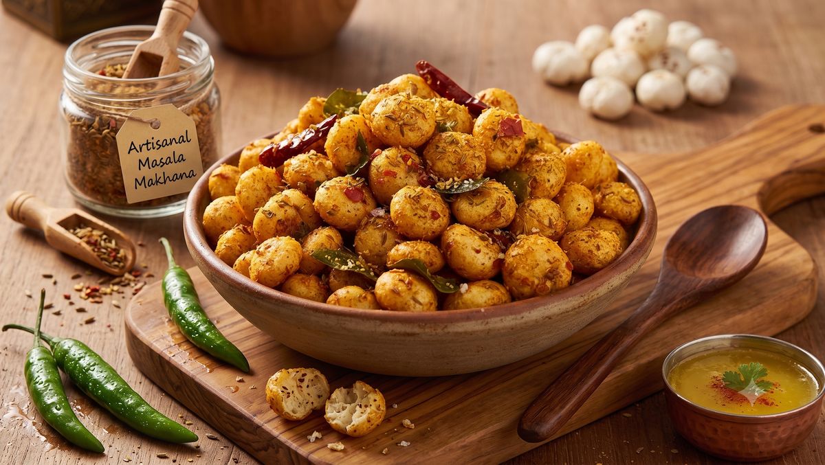 Roasted masala makhana foxnuts, high protein healthy snack